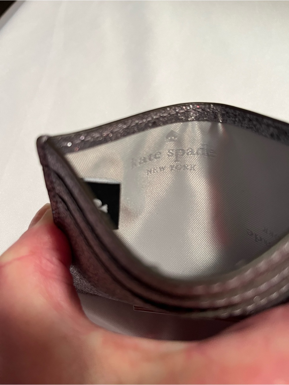 Kate Spade Silver Glitter Card Holder Wallet NWOT w/ Dust Bag - Picture 6 of 11